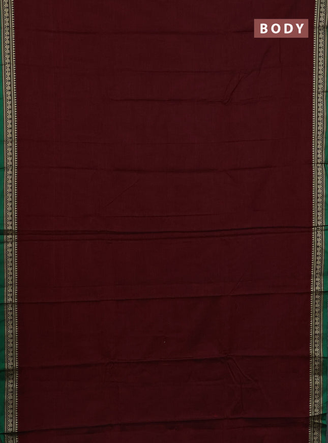 Narayanpet cotton saree maroon and green with plain body and thread woven border