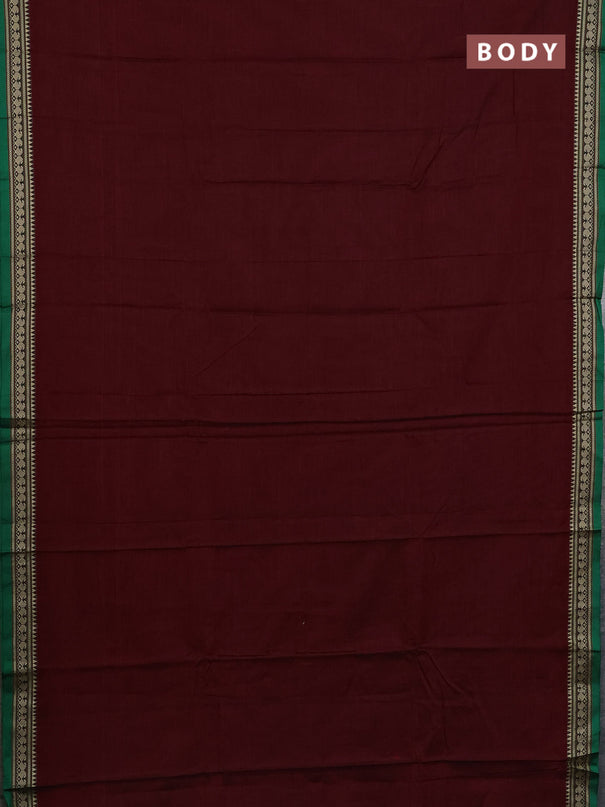 Narayanpet cotton saree maroon and green with plain body and thread woven border