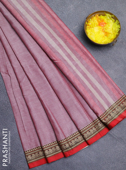 Narayanpet cotton saree pastel maroon and red with plain body and thread woven border