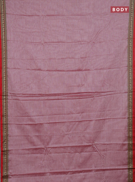 Narayanpet cotton saree pastel maroon and red with plain body and thread woven border