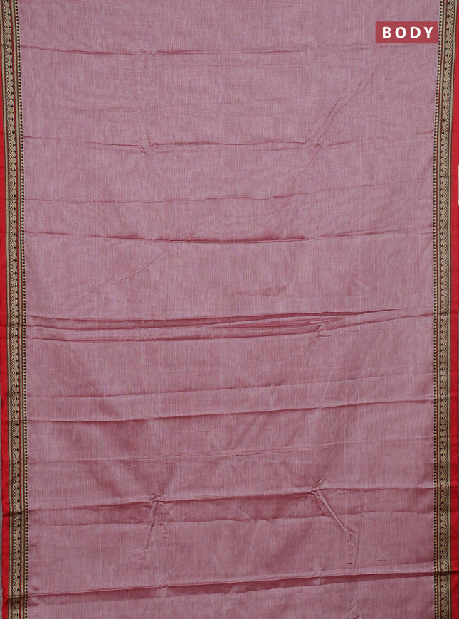Narayanpet cotton saree pastel maroon and red with plain body and thread woven border