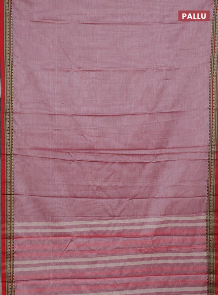 Narayanpet cotton saree pastel maroon and red with plain body and thread woven border