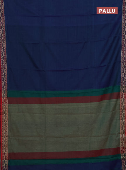 Narayanpet cotton saree dual shade of bluish green and maroon with plain body and thread woven border