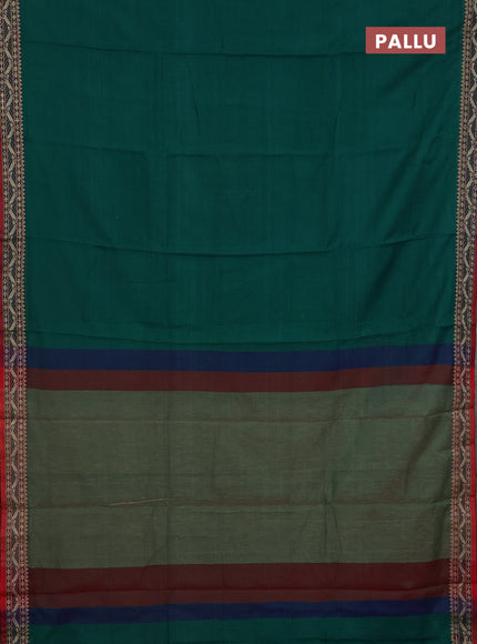 Narayanpet cotton saree green and maroon with plain body and thread woven border