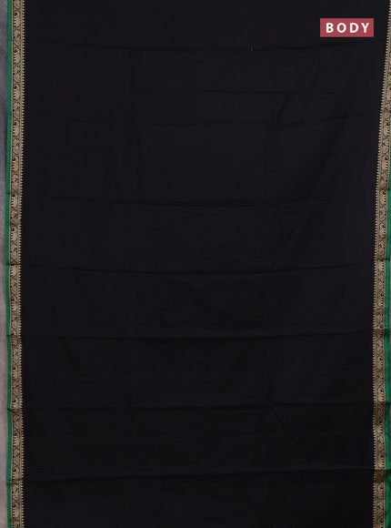 Narayanpet cotton saree black and green with plain body and thread woven border