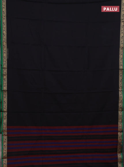 Narayanpet cotton saree black and green with plain body and thread woven border