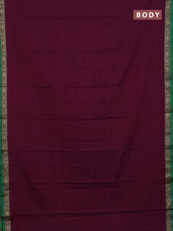 Narayanpet cotton saree purple and green with plain body and thread woven border