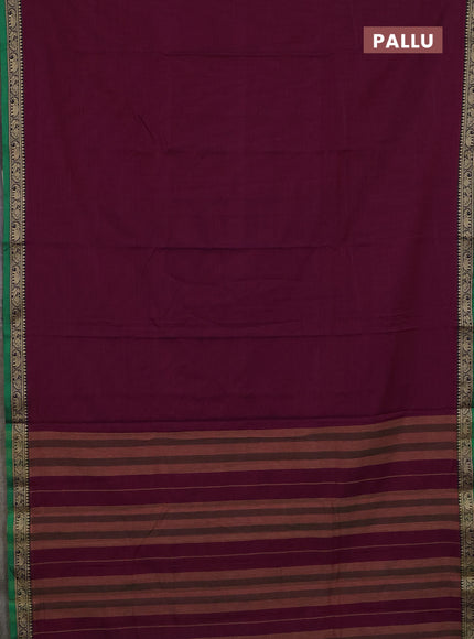 Narayanpet cotton saree purple and green with plain body and thread woven border