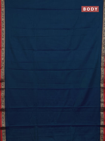 Narayanpet cotton saree dual shade of bluish green and red with plain body and thread woven border