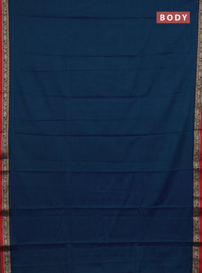Narayanpet cotton saree dual shade of bluish green and red with plain body and thread woven border