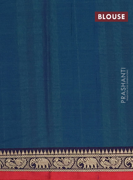 Narayanpet cotton saree dual shade of bluish green and red with plain body and thread woven border