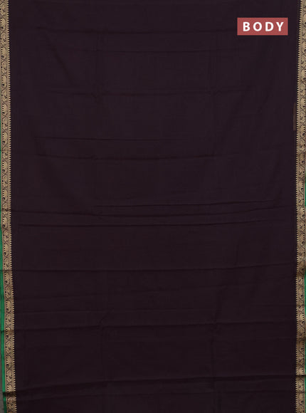 Narayanpet cotton saree coffee brown and green with plain body and thread woven border