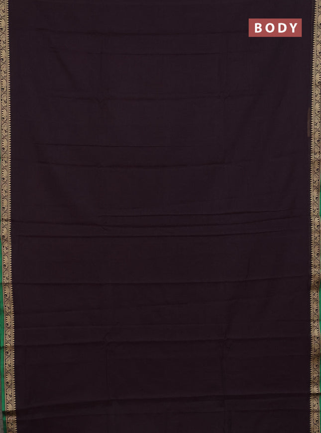 Narayanpet cotton saree coffee brown and green with plain body and thread woven border