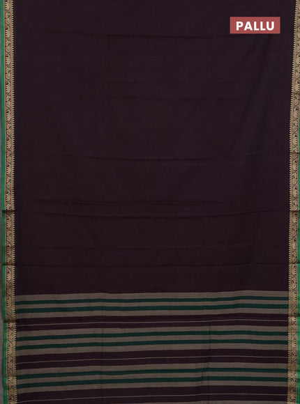 Narayanpet cotton saree coffee brown and green with plain body and thread woven border