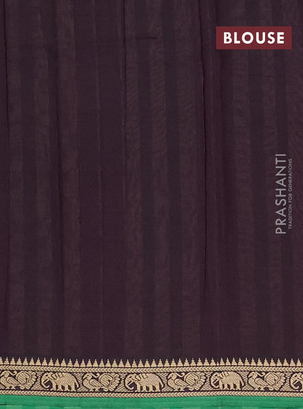 Narayanpet cotton saree coffee brown and green with plain body and thread woven border