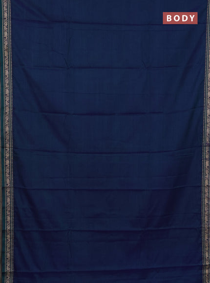 Narayanpet cotton saree dual shade of bluish green and green with plain body and thread woven border