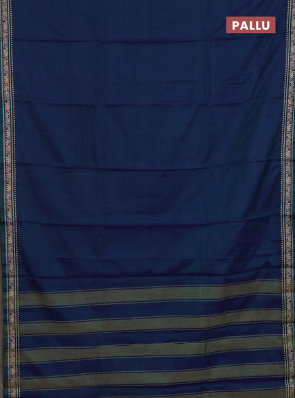 Narayanpet cotton saree dual shade of bluish green and green with plain body and thread woven border
