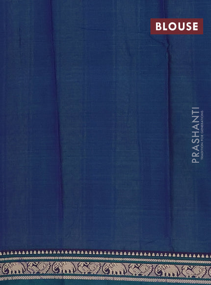 Narayanpet cotton saree dual shade of bluish green and green with plain body and thread woven border