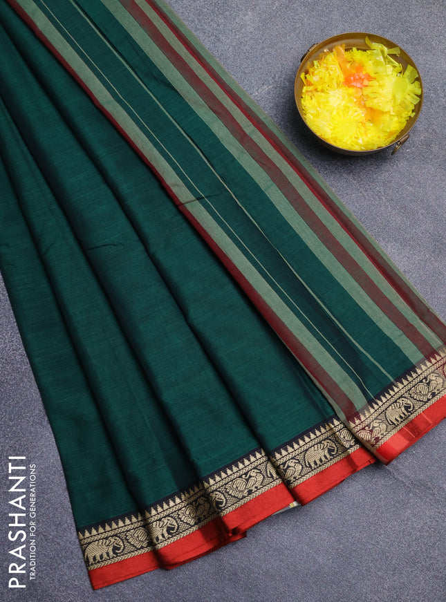 Narayanpet cotton saree green and maroon with plain body and thread woven border