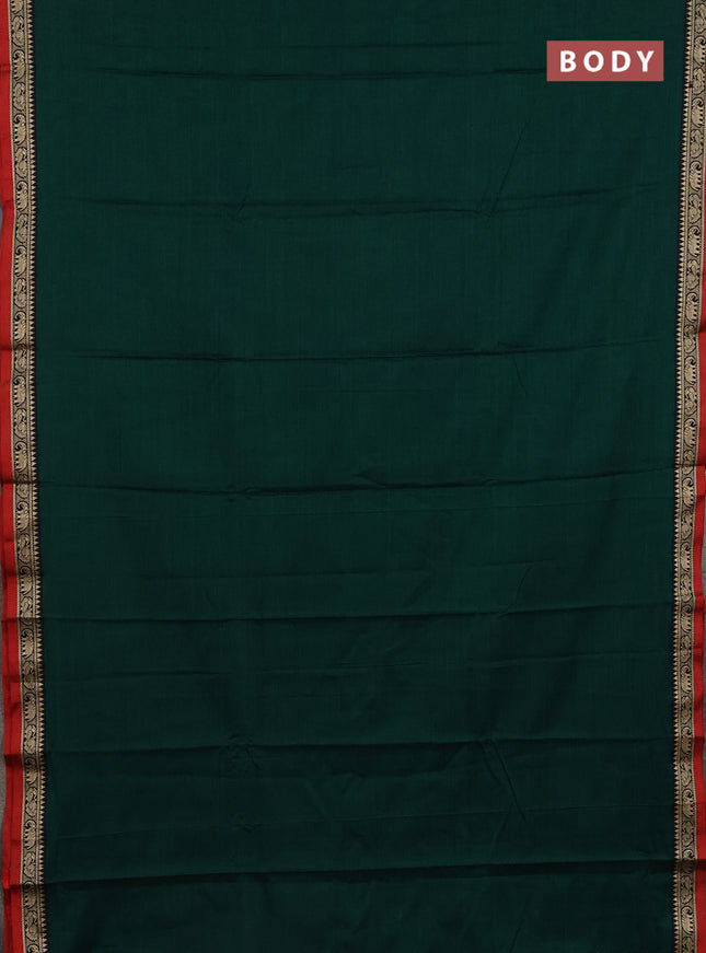 Narayanpet cotton saree green and maroon with plain body and thread woven border