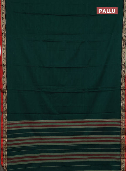 Narayanpet cotton saree green and maroon with plain body and thread woven border