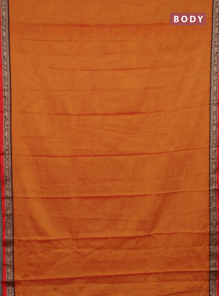 Narayanpet cotton saree sunset orange and red with plain body and thread woven border