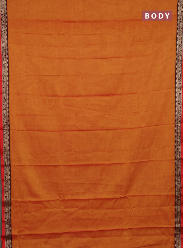 Narayanpet cotton saree sunset orange and red with plain body and thread woven border