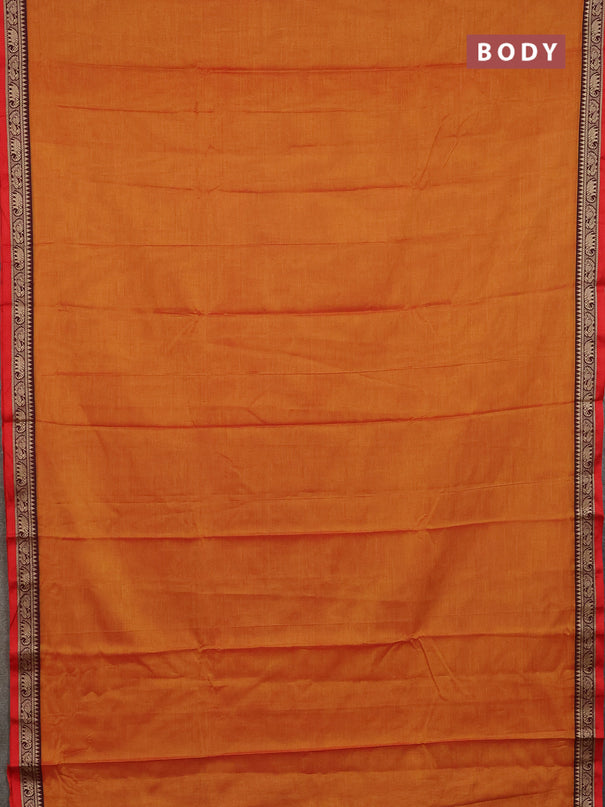 Narayanpet cotton saree sunset orange and red with plain body and thread woven border