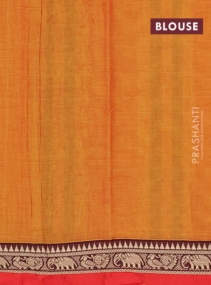 Narayanpet cotton saree sunset orange and red with plain body and thread woven border