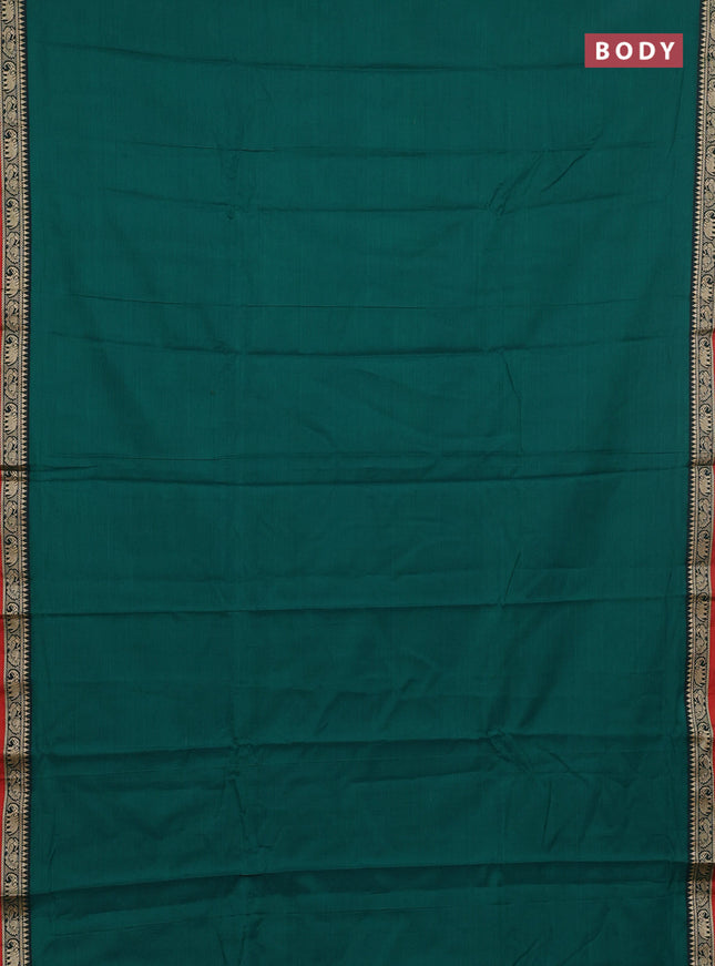 Narayanpet cotton saree green and rust shade with plain body and thread woven border
