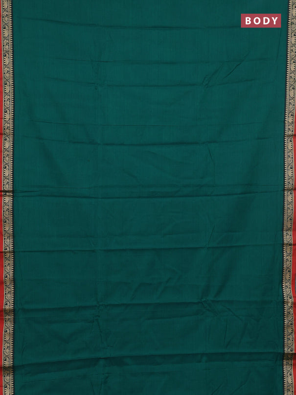 Narayanpet cotton saree green and rust shade with plain body and thread woven border
