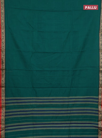 Narayanpet cotton saree green and rust shade with plain body and thread woven border