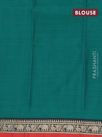 Narayanpet cotton saree green and rust shade with plain body and thread woven border