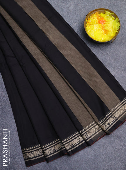 Narayanpet cotton saree black with plain body and thread woven border