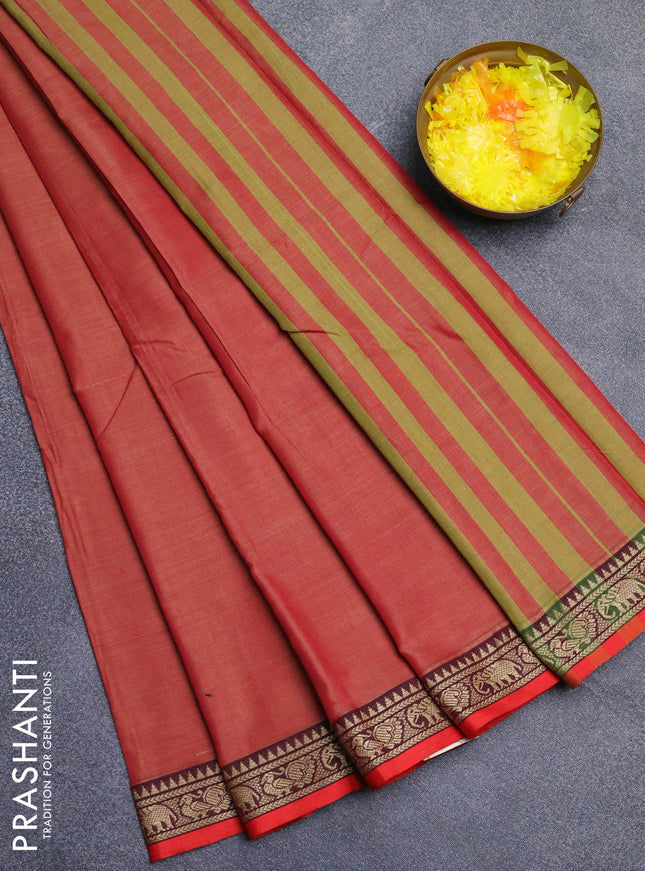 Narayanpet cotton saree red shade and red with plain body and thread woven border