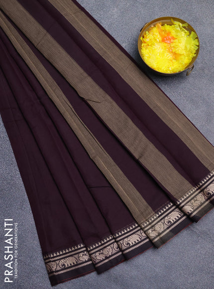 Narayanpet cotton saree deep wine with plain body and thread woven border