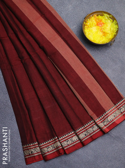 Narayanpet cotton saree deep maroon with plain body and thread woven border