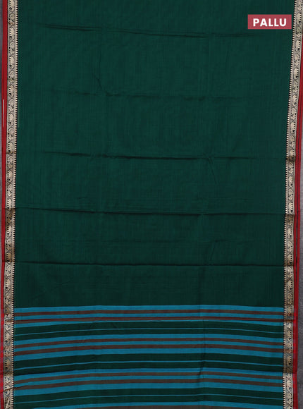 Narayanpet cotton saree green and maroon with plain body and thread woven border