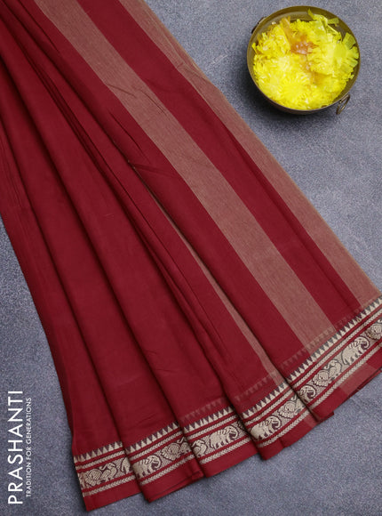 Narayanpet cotton saree red  with plain body and thread woven border