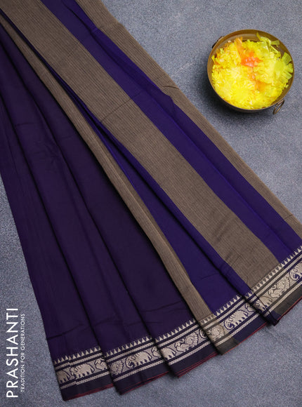 Narayanpet cotton saree violet with plain body and thread woven border