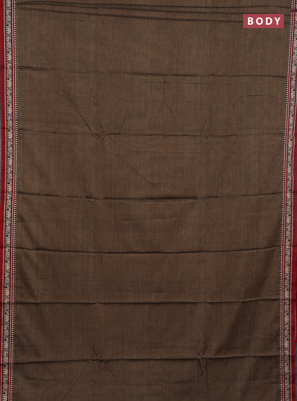 Narayanpet cotton saree chikku shade and maroon with plain body and thread woven border