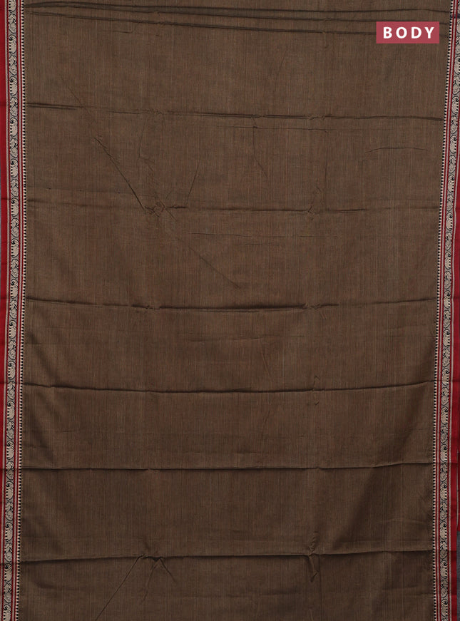 Narayanpet cotton saree chikku shade and maroon with plain body and thread woven border