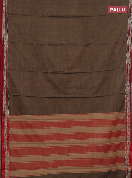 Narayanpet cotton saree chikku shade and maroon with plain body and thread woven border