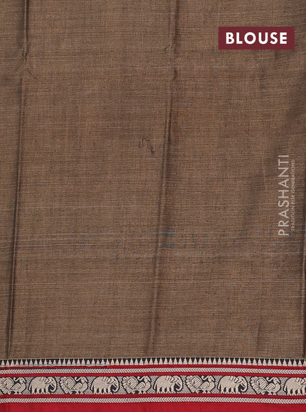 Narayanpet cotton saree chikku shade and maroon with plain body and thread woven border