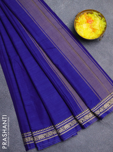 Narayanpet cotton saree blue with plain body and thread woven border