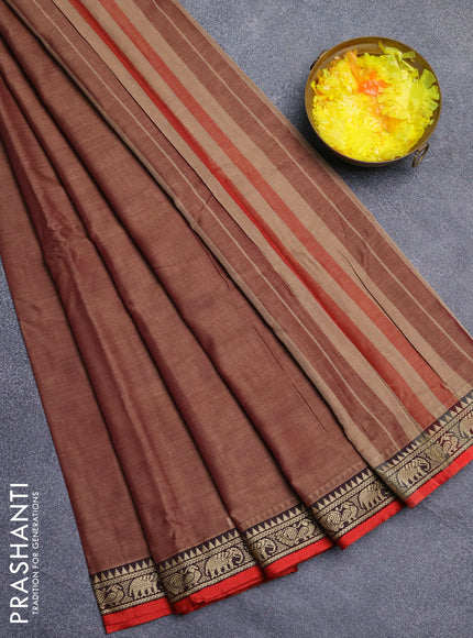 Narayanpet cotton saree rustic orange and maroon with plain body and thread woven border