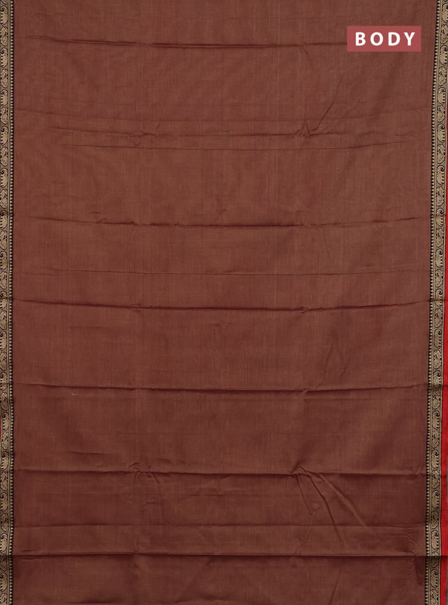 Narayanpet cotton saree rustic orange and maroon with plain body and thread woven border