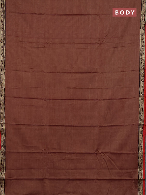 Narayanpet cotton saree rustic orange and maroon with plain body and thread woven border