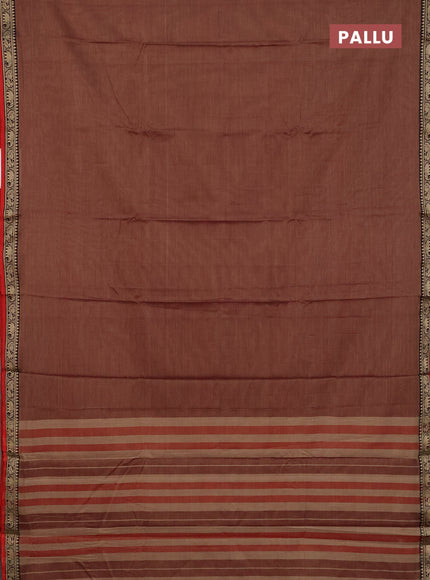 Narayanpet cotton saree rustic orange and maroon with plain body and thread woven border