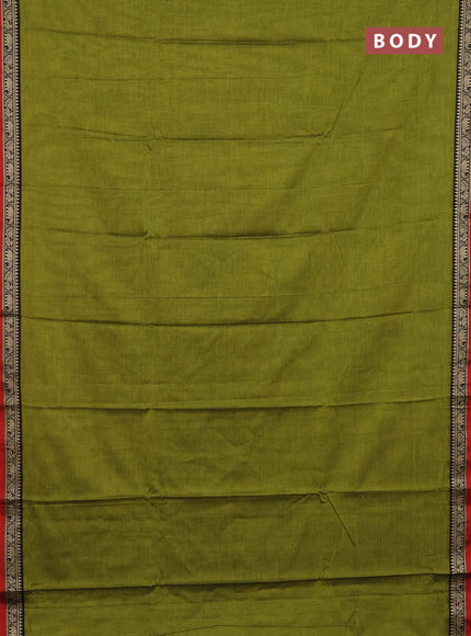 Narayanpet cotton saree light green and maroon with plain body and thread woven border